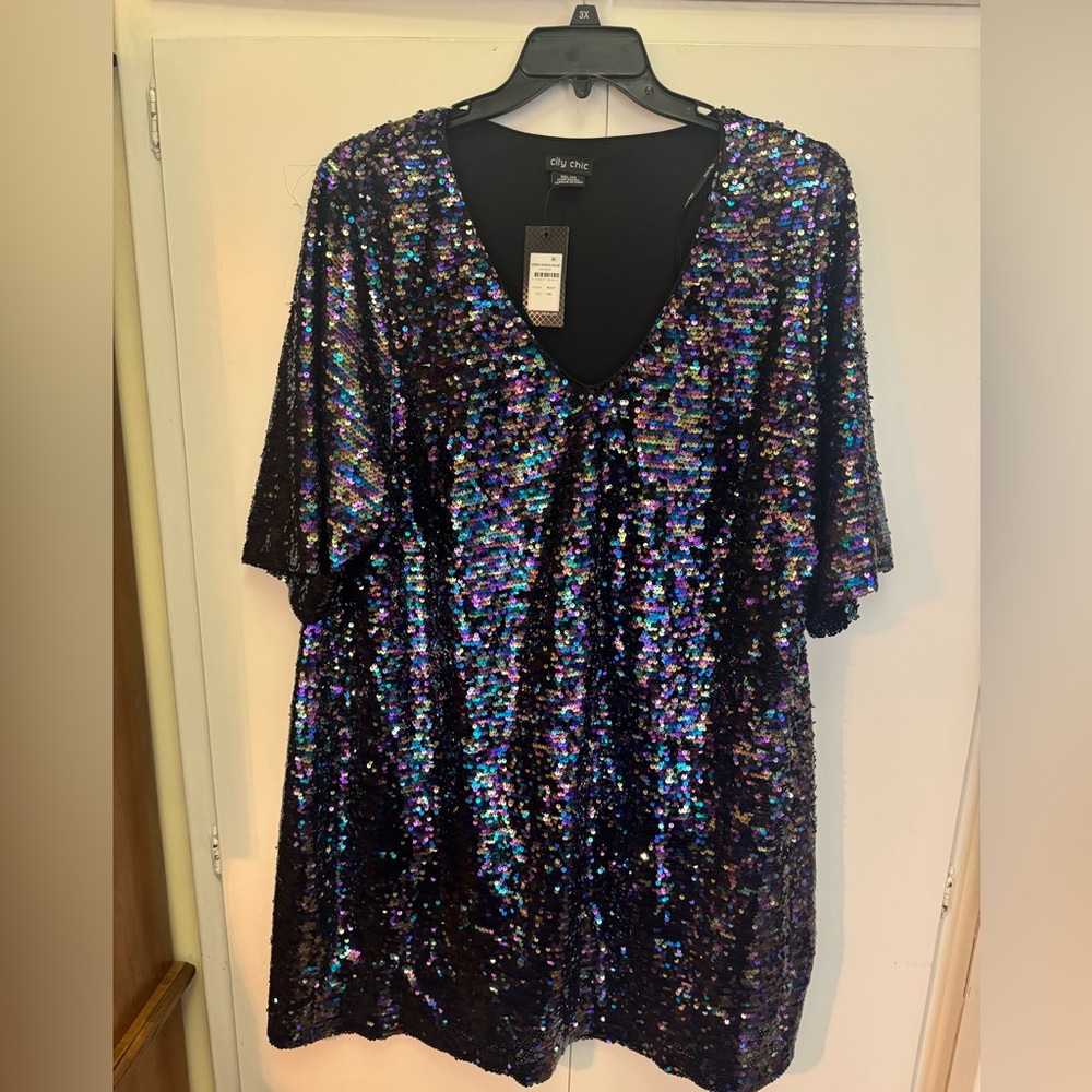 City Chic Multicolor Sequin Mini Dress Short Sleeve - NWT